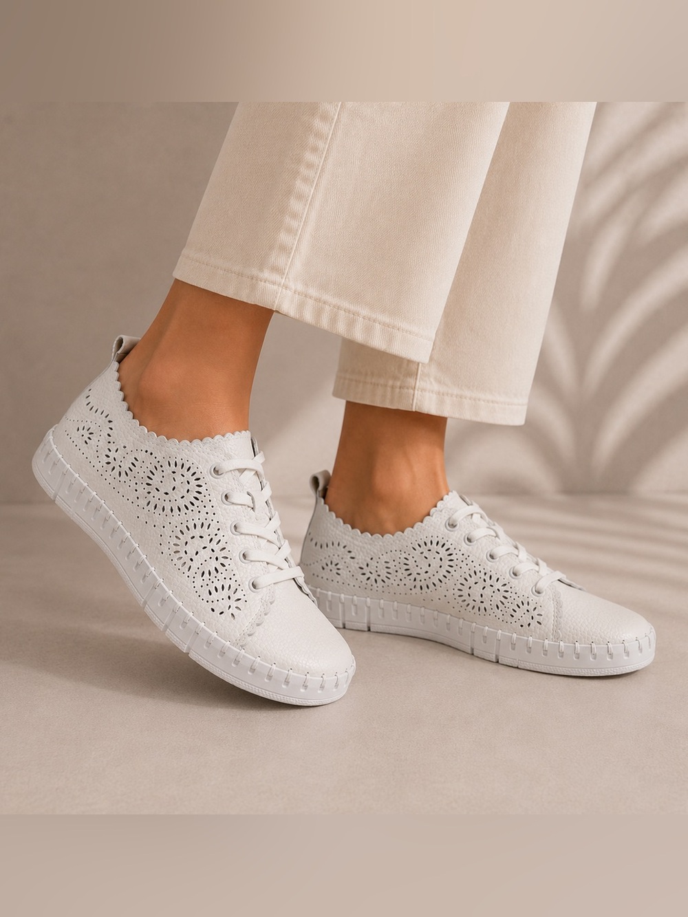 Yokono white Leather Perforated sneakers